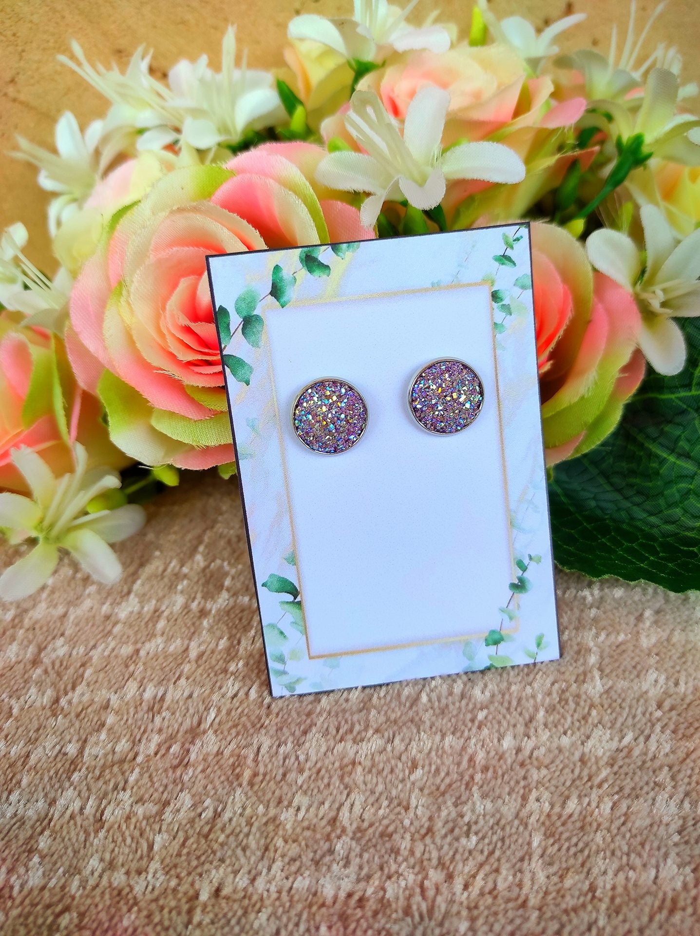 Világos rózsaszín druzy fülbevaló